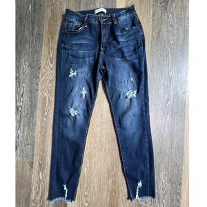 Encore Jeans Skinny Jeans Womens 9 Dark Wash Distressed Frayed Hem 9911
